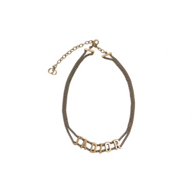 COLLIER CHRISTIAN DIOR RAS DE COU J'ADIOR METAL DORE VIEILLI GOLD NECKLACE 550€