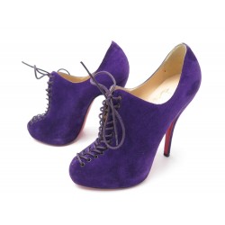 CHAUSSURES CHRISTIAN LOUBOUTIN BOTTINES 24 TROUS 37 EN DAIM VIOLET BOOTS 845€