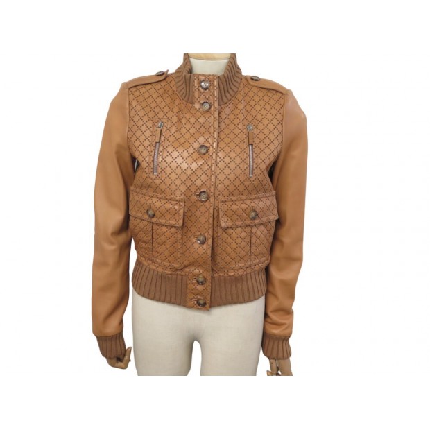 VESTE GUCCI BLOUSON BOMBER PERFORE 42 IT 38 FR CUIR CAMEL LEATHER JACKET 3300€