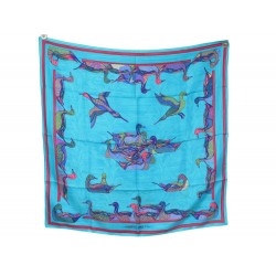 FOULARD HERMES LA MARE AUX CANARDS DAPHNE DUCHESNE SOIE TURQUOISE SCARF 460€