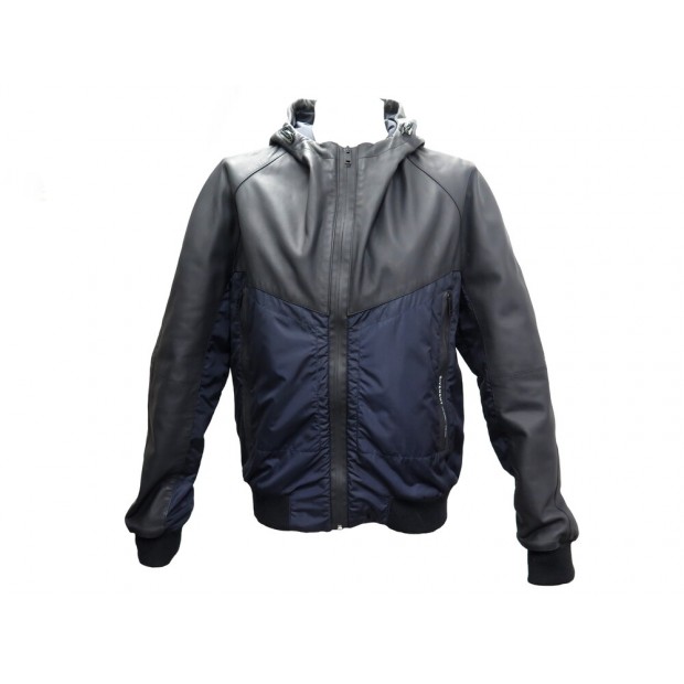 NEUF BLOUSON GIVENCHY VESTE A CAPUCHE BM00FR60PS 46 CUIR NOIR BLEU JACKET 1215€