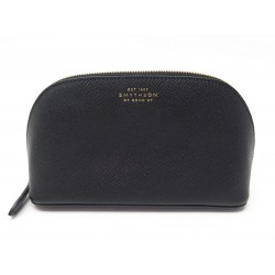 NEUF TROUSSE COSMETIQUE SMYTHSON PANAMA EN CUIR GRAINE NOIR COSMETIC POUCH 280€