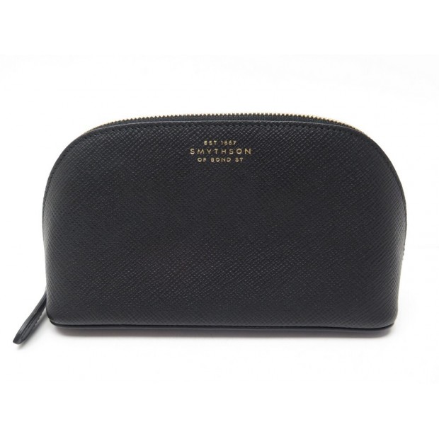 NEUF TROUSSE COSMETIQUE SMYTHSON PANAMA EN CUIR GRAINE NOIR COSMETIC POUCH 280€