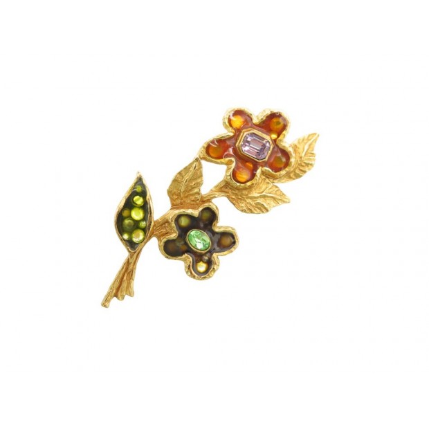 VINTAGE BROCHE CHRISTIAN LACROIX FLEURS SERTIE DE PIERRES STONES FLOWER BROOCH