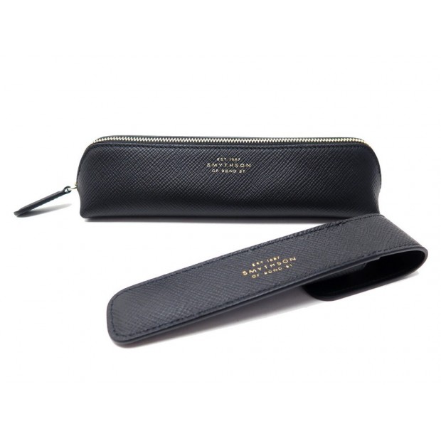 NEUF ETUI A STYLOS + TROUSSE A CRAYONS SMYTHSON CUIR GRAINE PEN PENCIL CASE 305€