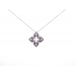 COLLIER ROBERTO COIN PENDENTIF FLOWER EN OR BLANC 18K 3.4GR 4 DIAMANTS NECKLACE