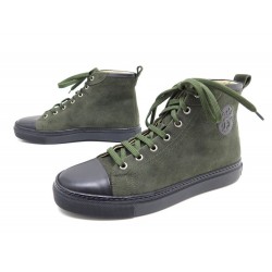 NEUF CHAUSSURES HERMES JIMMY 39.5 BASKETS MONTANTES CHEVRE VELOURS KAKI SAC 540€