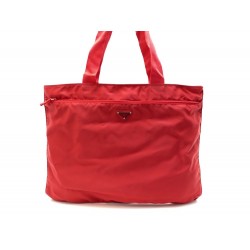 NEUF SAC A MAIN PRADA SHOPPING B1562 EN TOILE ROUGE NEW RED CANVAS HAND BAG 750€