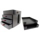 SET DE BUREAU HERMES 2 BANETTES COURRIER & RANGEMENT TIROIR BOIS TEINTE ROTATIF