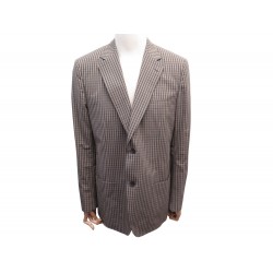 VESTE HERMES A CARREAUX G19 T 54 L G19506 EN COTON ET LAINE TAUPE JACKET 1990€