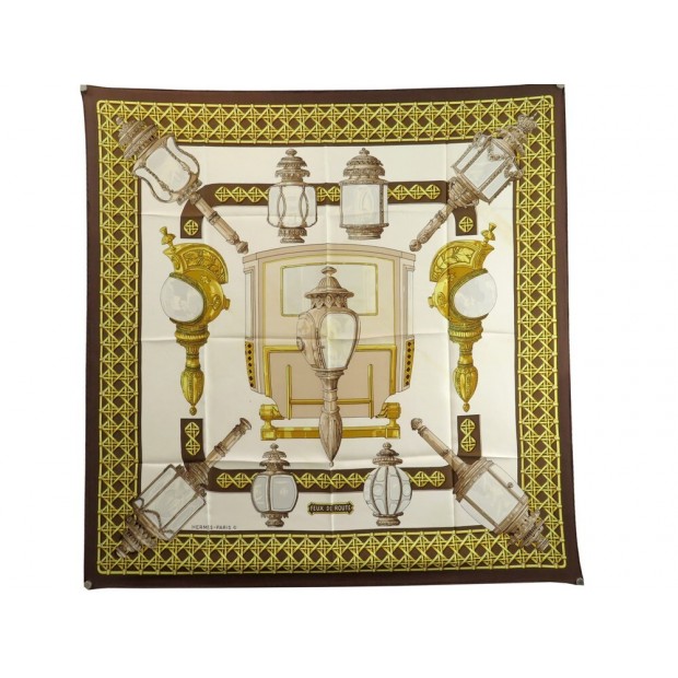 VINTAGE FOULARD HERMES FEUX DE ROUTE CARRE 90 CM LATHAM EN SOIE SILK SCARF 460€