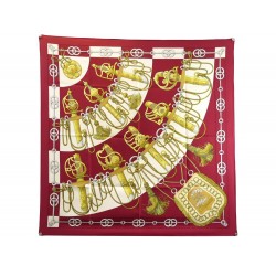 FOULARD HERMES CLIQUETIS JULIA ABADIE CARRE 90 SOIE ROUGE RED SILK SCARF 460€