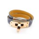 NEUF BRACELET HERMES KELLY DOUBLE TOUR 15 CM EN CUIR SWIFT BLEU MARINE NEW 540€