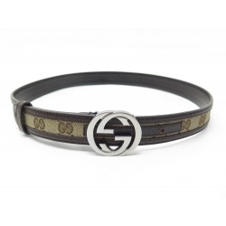 CEINTURE GUCCI T85 CM 114874 GG TOILE SUPREME MONOGRAM BEIGE ET CUIR BELT 385€