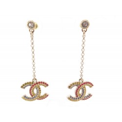 NEUF BOUCLES D'OREILLES CHANEL LOGO CC MULTICOLORE PENDANTES EARRINGS 1180€