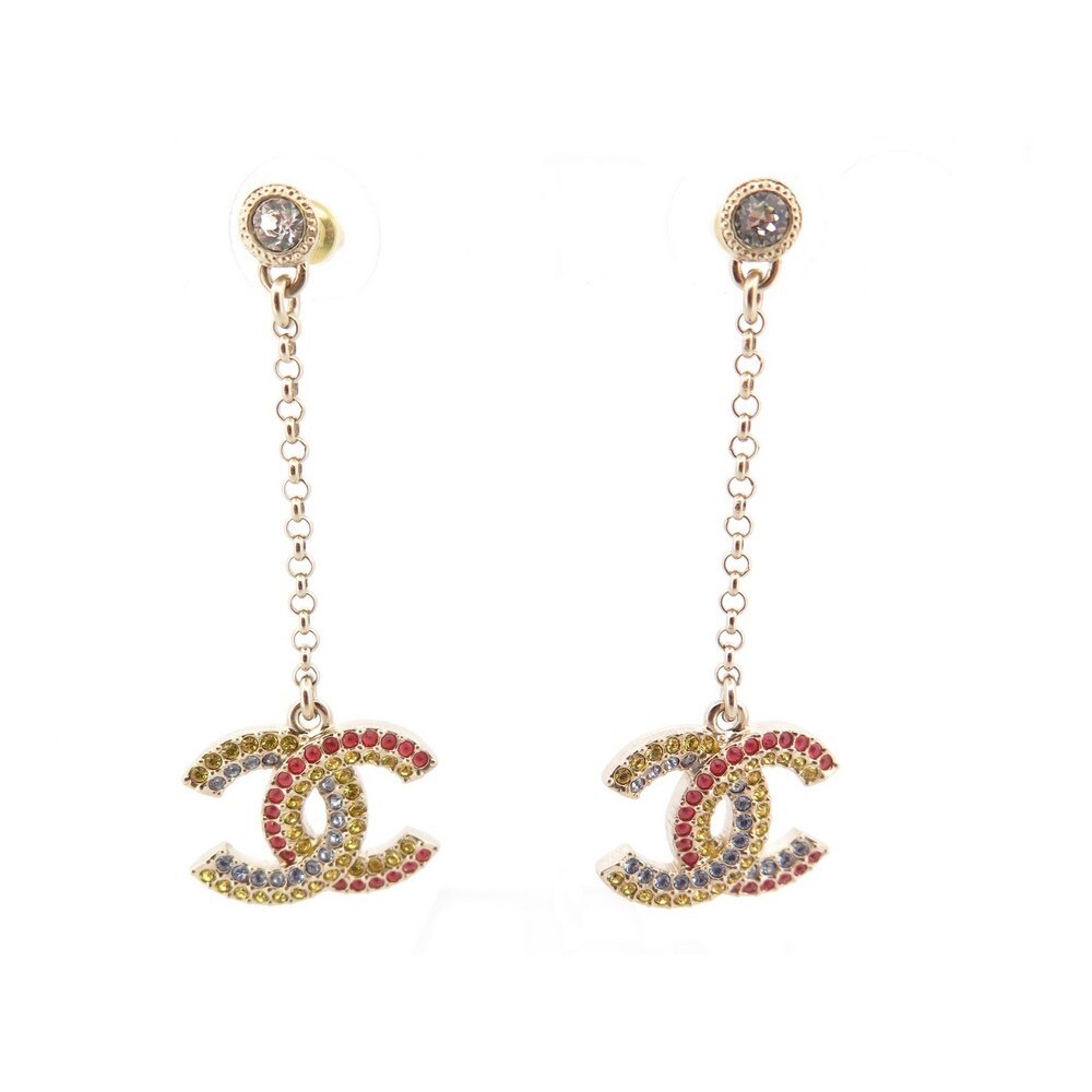 CHANEL CHANEL Earring clip boulce doreilles carre Gold Plated Red