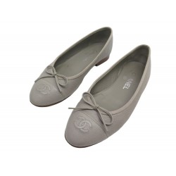 CHAUSSURES CHANEL BALLERINES LOGO CC G02819 37.5 CUIR GRIS LEATHER SHOES 830€