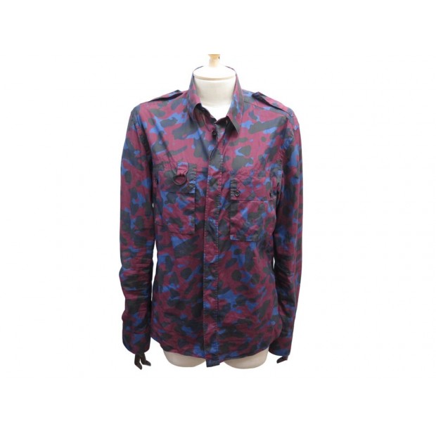 CHEMISE LOUIS VUITTON MOTIF CAMOUFLAGE RM162M BLEU BORDEAUX 50 M SHIRT TOP 850€