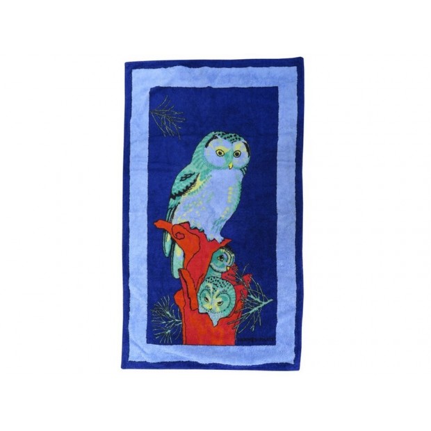 DRAP DE BAIN PLAGE HERMES LES CHOUETTES SERVIETTE EN COTON BLEU BEACH TOWEL 565€