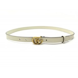 NEUF CEINTURE GUCCI DOUBLE G 409417 CUIR ECRU BOUCLE DORE T95 LEATHER BELT 350€