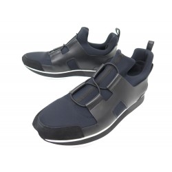 CHAUSSURES BASKETS HERMES PLAYER 43 TOILE BLEU CUIR NOIR SNEAKERS + BOITE 805€