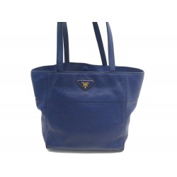 SAC A MAIN PRADA CABAS EN CUIR GRAINE BLEU BLUE LEATHER TOTE BAG PURSE 3400€