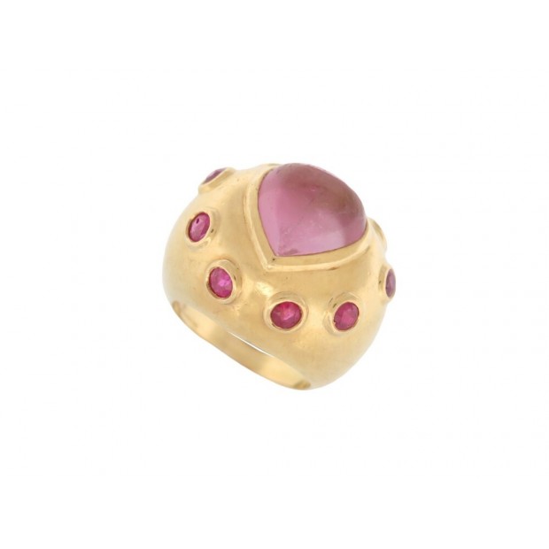 VINTAGE BAGUE RENE BOIVIN BOULE 1960 OR JAUNE T52 TOURMALINE 9 RUBIS GOLD RING