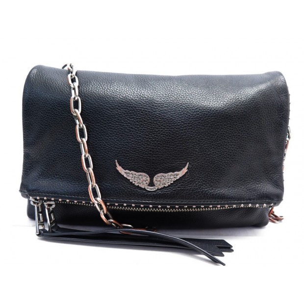 SAC A MAIN ZADIG & VOLTAIRE ROCKY PWGAB2007F EN CUIR GRAINE NOIR CLUTCH BAG 445€