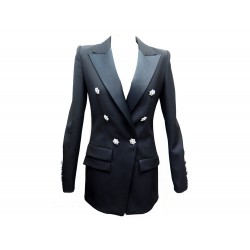 NEUF VESTE BLAZER ROBE ALEXANDRE VAUTHIER 36 S EN SATIN NOIR BLACK JACKET 1607€