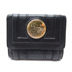 PORTEFEUILLE CELINE LOGO CALECHE PORTE MONNAIE EN CUIR NOIR BLACK WALLET 520€