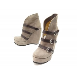 CHAUSSURES WALTER STEIGER BOTTINES TALONS COMPENSES 38 DAIM TAUPE BOOTS 720€