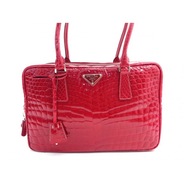 NEUF SAC A MAIN PRADA SCARLATTO BL0095 EN CUIR DE CROCODILE ROUGE RED BAG 25000€