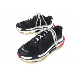 CHAUSSURES BALENCIAGA TRIPLE S 524037 38 BASKETS TOILE CUIR NOIR SNEAKERS 895€