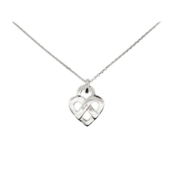 NEUF COLLIER POIRAY CHAINE ET PENDENTIF COEUR ENTRELACE MM ARGENT 925 NECKLACE