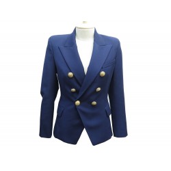 NEUF VESTE BALMAIN BLAZER A DOUBLE BOUTONNAGE S 36 EN LAINE BLEU JACKET 2090€