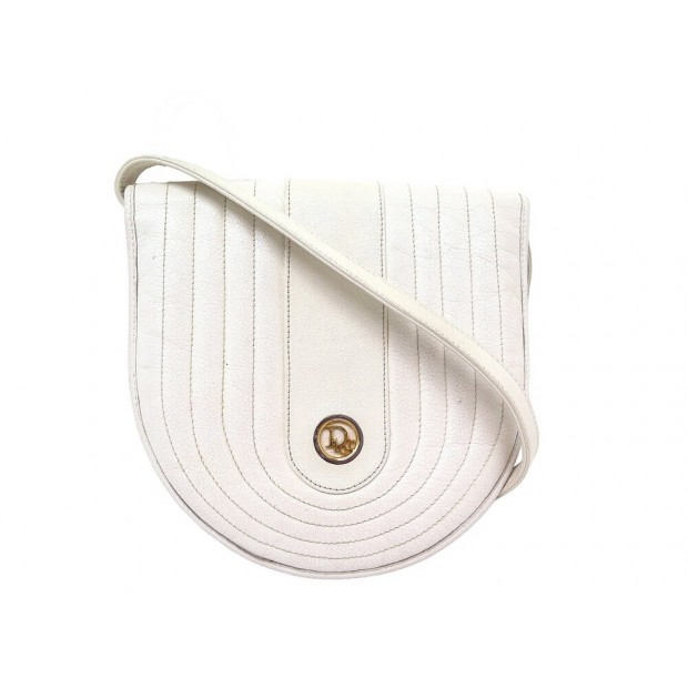 VINTAGE SAC A MAIN CHRISTIAN DIOR BESACE BANDOULIERE CUIR GRAINE BLANC HAND BAG