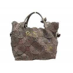 SAC A MAIN JAMIN PUECH CABAS MOTIF ROSACES MARRON CUIR DE PYTHON HAND BAG 695€