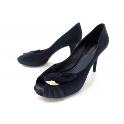 CHAUSSURES LOUIS VUITTON ESCARPINS EFFET DRAPE 37.5 DAIM BLEU PUMPS SHOES 850€