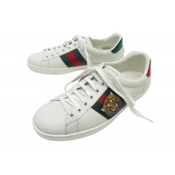 CHAUSSURES GUCCI ACE TIGER 457132 BACKETS CUIR BLANC 40.5IT 41.5FR SHOES 610€