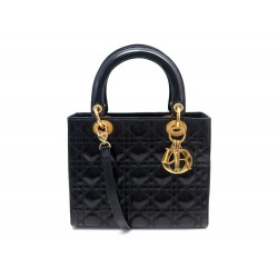 VINTAGE SAC A MAIN LADY DIOR MEDIUM CUIR VERNI NOIR BANDOULIERE HAND BAG 5300€