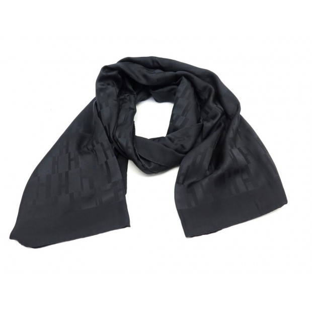 ETOLE ECHARPE HERMES MOTIF H EN SOIE NOIRE BLACK PATTERNED SILK SCARF 700€