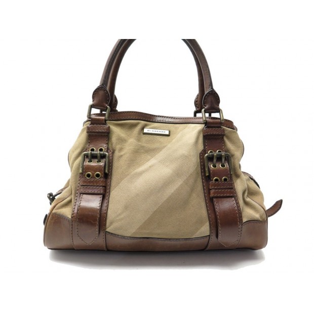 SAC A MAIN BURBERRY 3732794 TOILE TARTAN BEIGE & CUIR MARRON CANVAS BAG 1795€