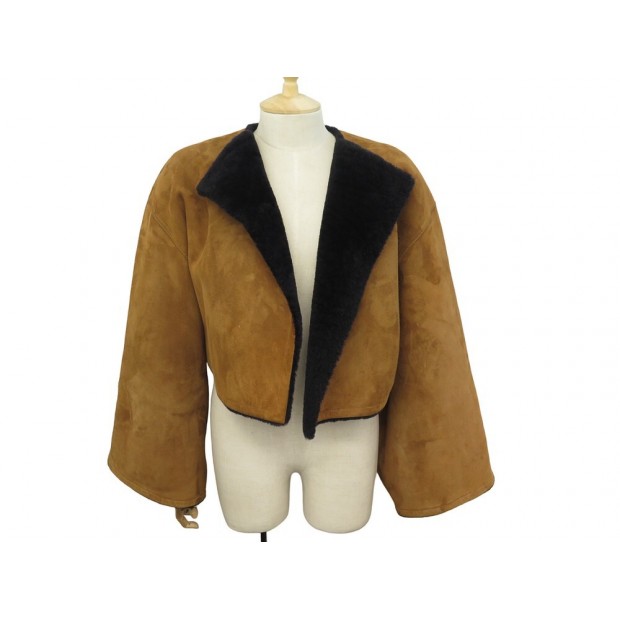 VESTE HERMES BLOUSON COURT MANCHES LARGES M 38 CUIR D'AGNEAU RETOURNE COAT 7500€