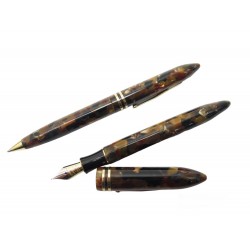 LOT PARURE STYLO SHEAFFER'S BALANCE PLUME + BILLE EN LAQUE MARRON FOUNTAIN PEN