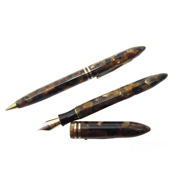 LOT PARURE STYLO SHEAFFER'S BALANCE PLUME + BILLE EN LAQUE MARRON FOUNTAIN PEN