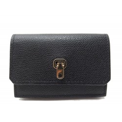 NEUF PORTE MONNAIE VALEXTRA PORTE CARTES EN CUIR GRAINE NOIR LEATHER WALLET 400€