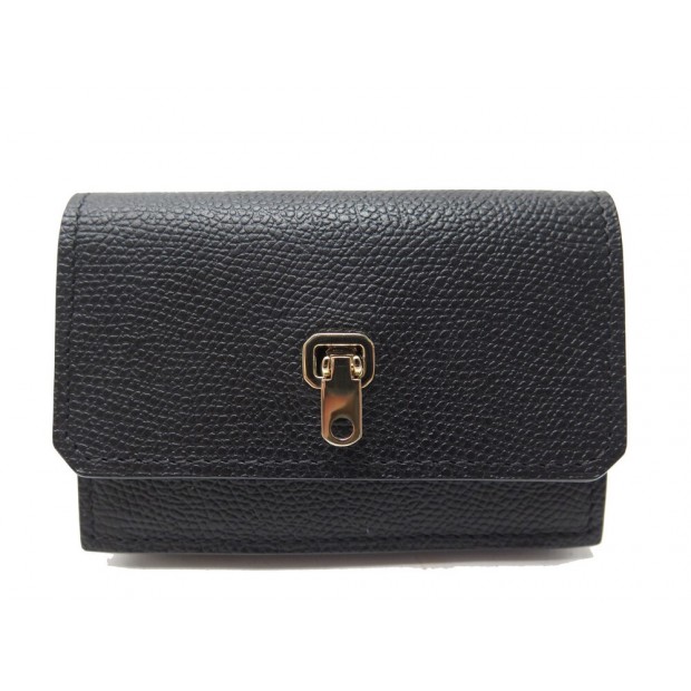 NEUF PORTE MONNAIE VALEXTRA PORTE CARTES EN CUIR GRAINE NOIR LEATHER WALLET 400€