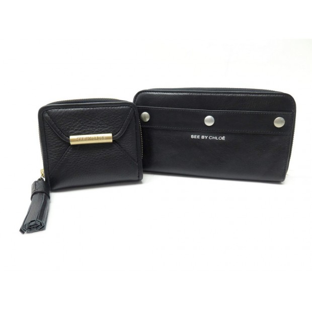 NEUF LOT PORTEFEUILLE + PORTE MONNAIE SEE BY CHLOE 9P7325/9P7111 CUIR NOIR 950€