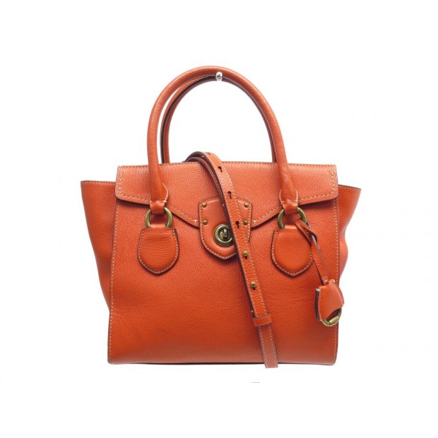 SAC A MAIN RALPH LAUREN MILLBROOK EN CUIR GRAINE ORANGE BANDOULIERE BAG PURSE