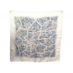 FOULARD HERMES CHEMINS DE GARRIGUE CHRISTINE HENRY SOIE BLANC SILK SCARF 460€